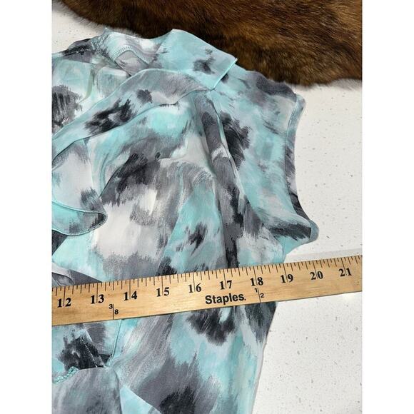 Blair Faux Wrap Dress Watercolor  aqua gray 14P Ruffles Sheer Y2K Coquette Fairy - Picture 11 of 15